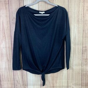 LA‎ MIEL Black 3/4 Sleeve Tie Front Blouse